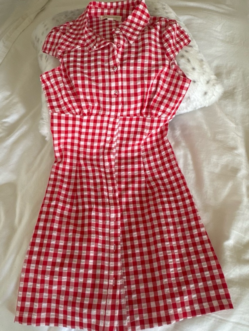 Red & White Gingham Button-Front Kids Casual Dress